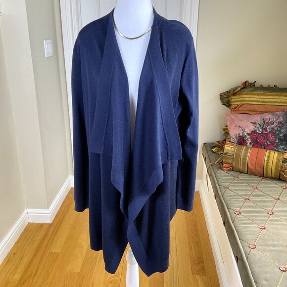 Theory Sweater Cardigan Merino Wool No Close Drape Front Winxie F Navy (L) - Picture 1 of 6